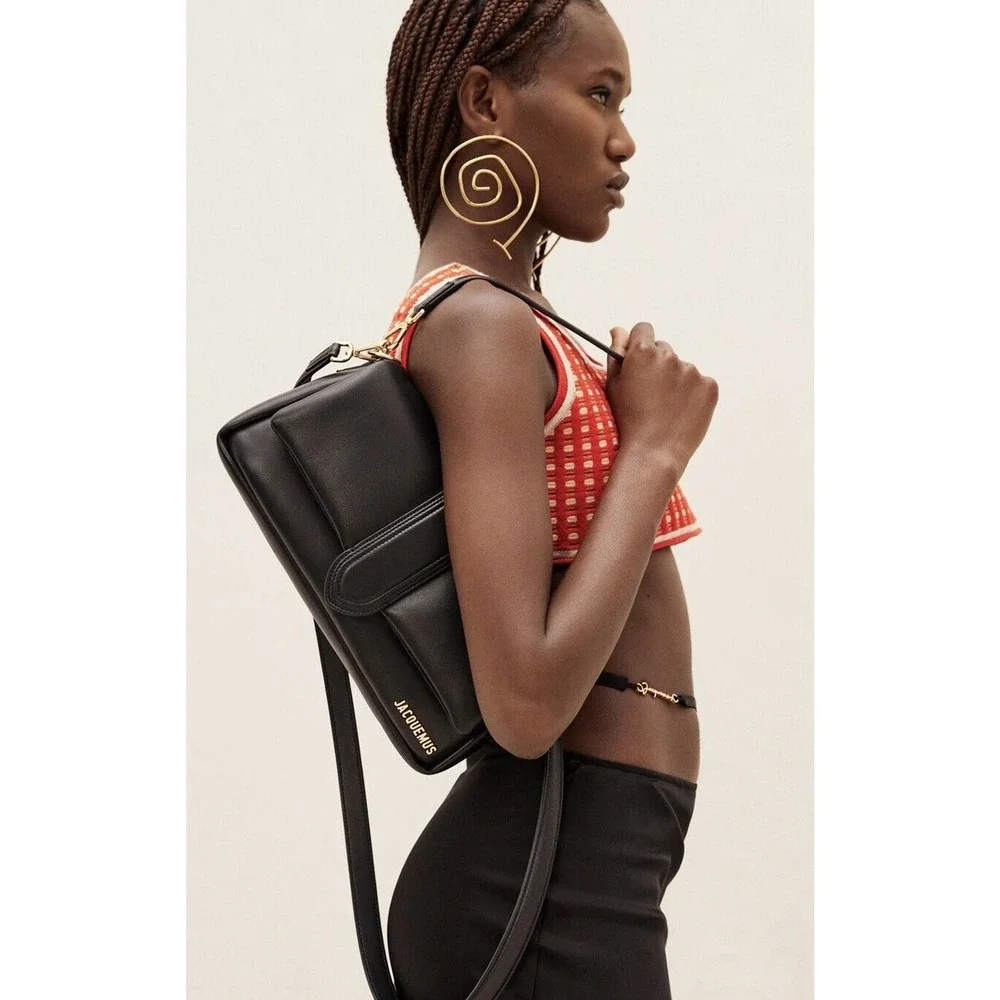 ❌❌SOLD! JACQUEMUS BLACK LEATHER LARGE LAMBSKIN BAMBIMOU SHOULDER BAG PURSE NWT! - Picture 4 of 16